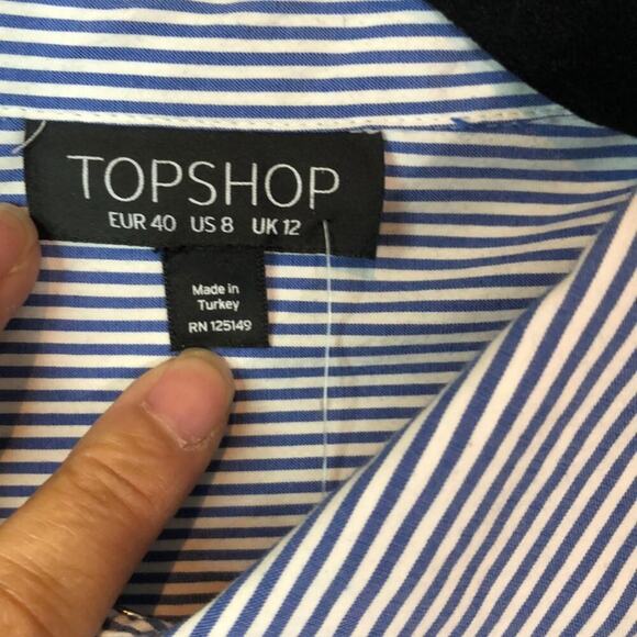 Topshop Striped Lace Up Poplin Button Down Shirt - Picture 12 of 12
